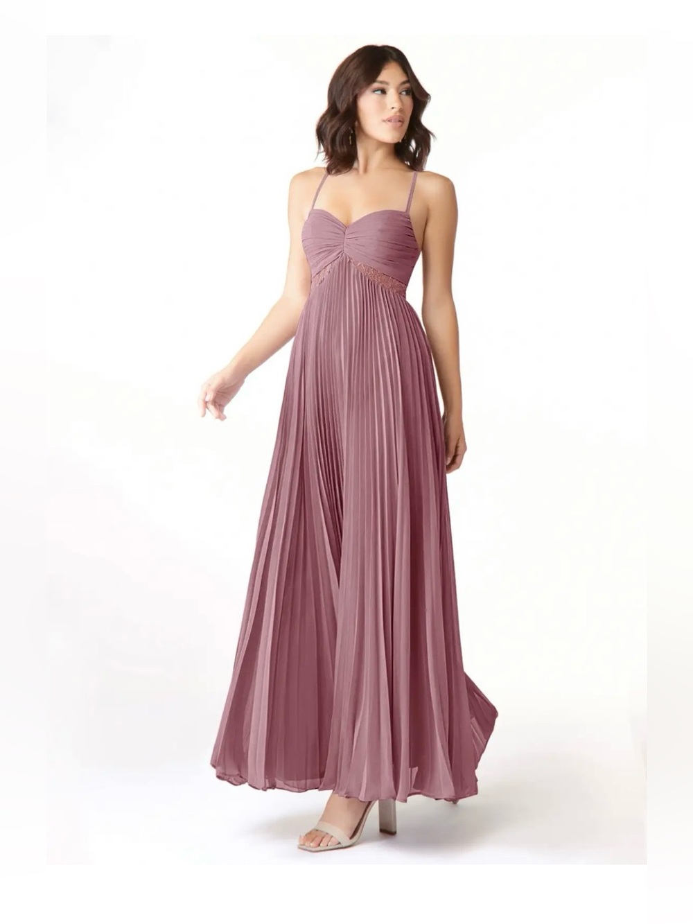 Azazie Dusty Rose Pleated Spaghetti-Strap Maxi Dress